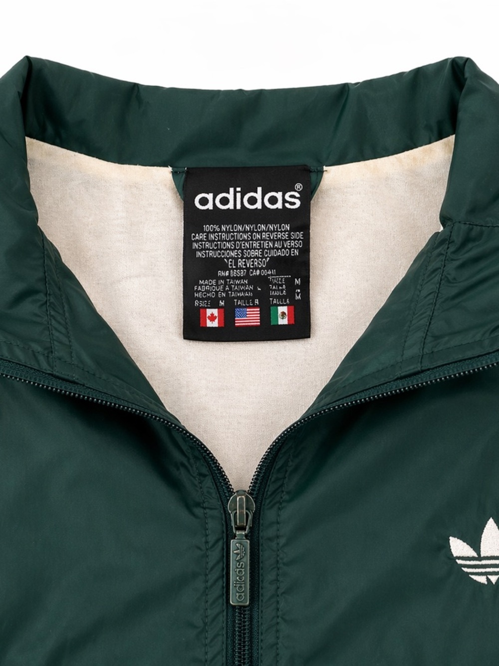 Vintage Adidas Windbreaker Jacket Green White Trefoil Full Zip Size M - Picture 3 of 6